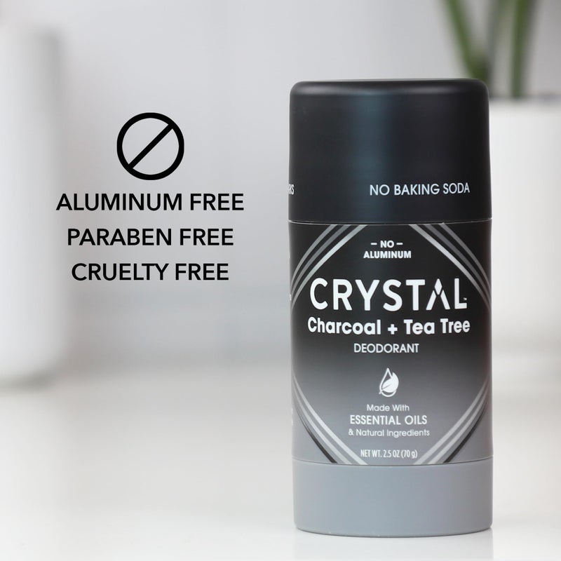 CRYSTAL ESSENCE مزيل عرق صلب من المغنيسيوم كريستال، بالفحم وشجرة الشاي، 2.5 أونصة (عبوة من 2) - Image 3