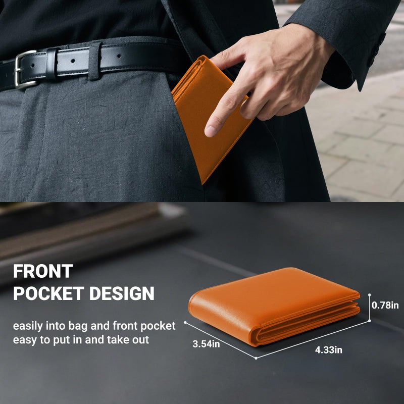 GNDR Wallet For Men RFID Blocking Orange Wallets Bifold Faux Leather Card Holder Front Pocket Mens Accessories With Gift Box - Image 3