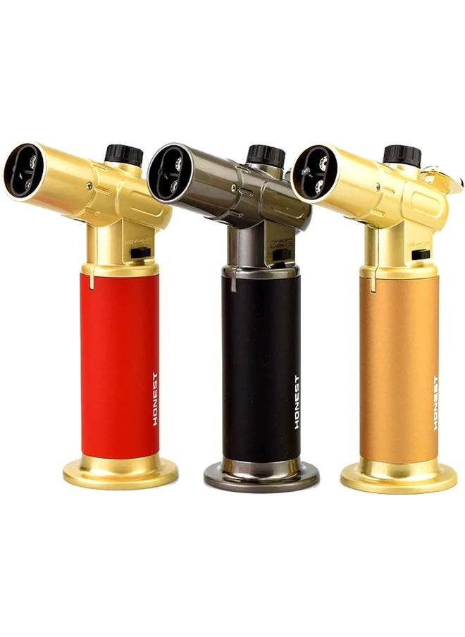 Honest Windproof Torch Lighter Butane Refillable Gas Lighter Double Jet Flame Adjustable (Butane Gas Not Included) for Bakhoor , Candle, Cooking, Camping, Baking, BBQ (Not include Butane Gas)