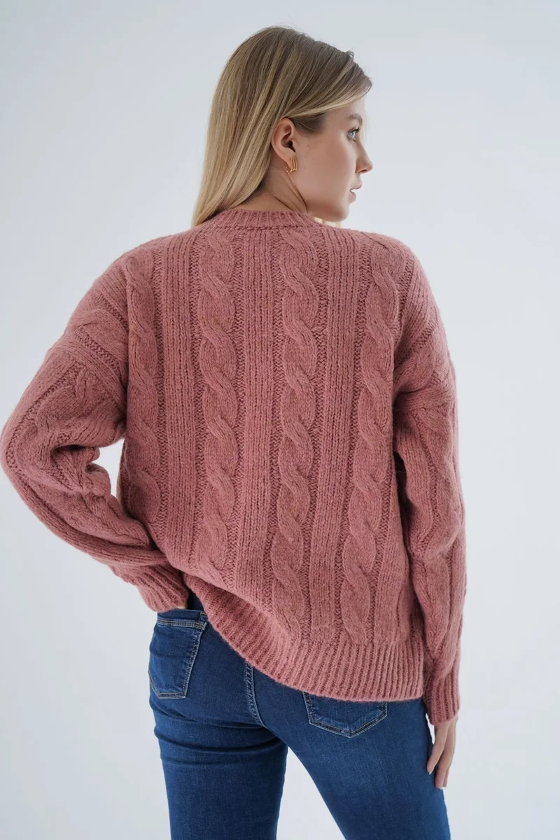 Trist Star Women's Dusty Rose Oversize Crew Neck Hair Knitted Wool Special Yarn Knitwear Knitted Sweater TRIST-6167
