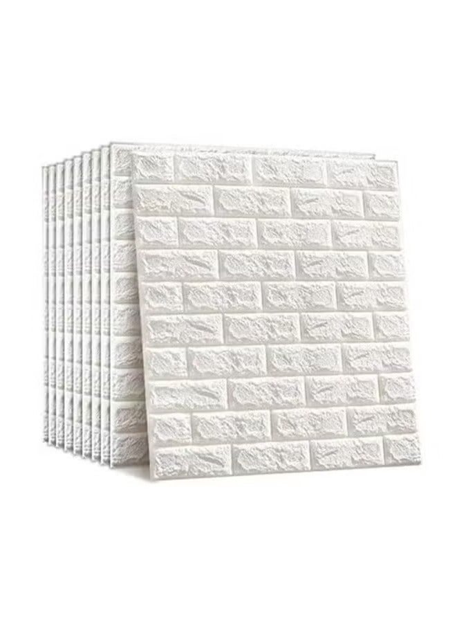 BLOOMING TIME 10 Pieces Of 3D White Brick Foam Waterproof Wallpaper, 77X70CM - Image 1