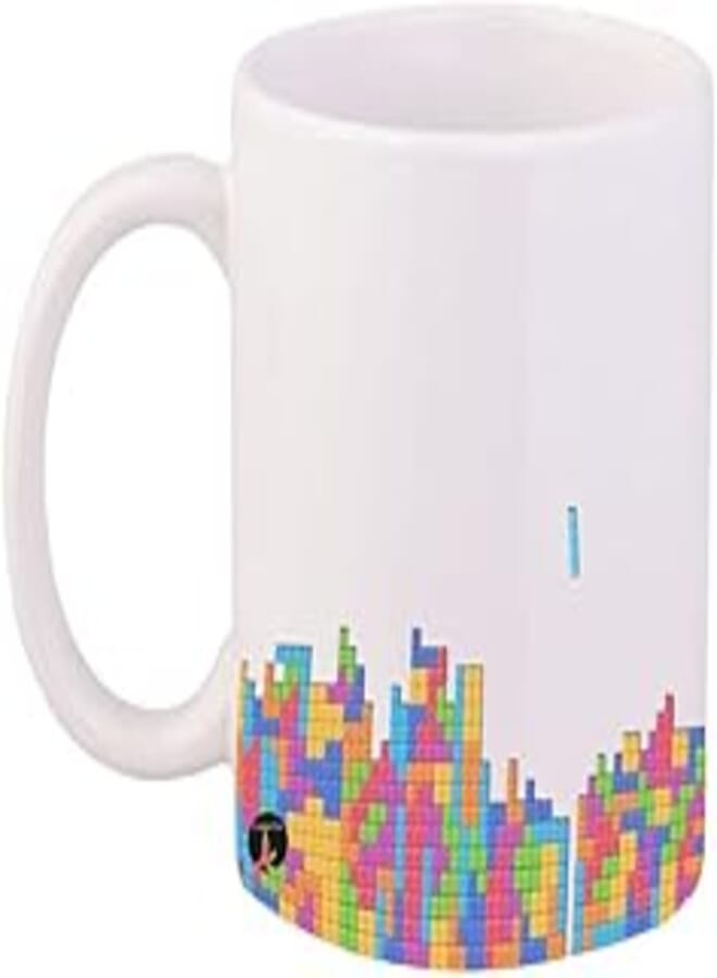 RYN PRINTED Design Video Game Tetris Design Mug White Yellow Pink 11ounce