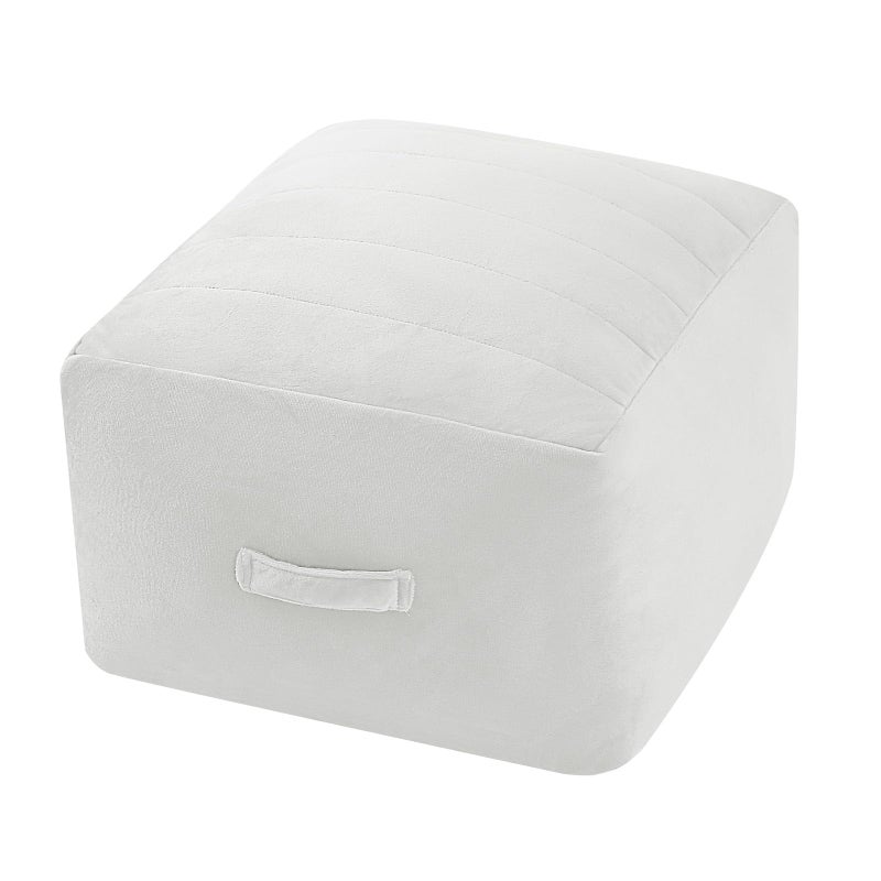MeMoreCool Square Stuffed Pouf Ottoman Foot Rest, Floor Pouf Foot Stool with Foam Chunk Filling, Soft Stuffed Ottoman Footrest for Living Room, Off-White - Image 1