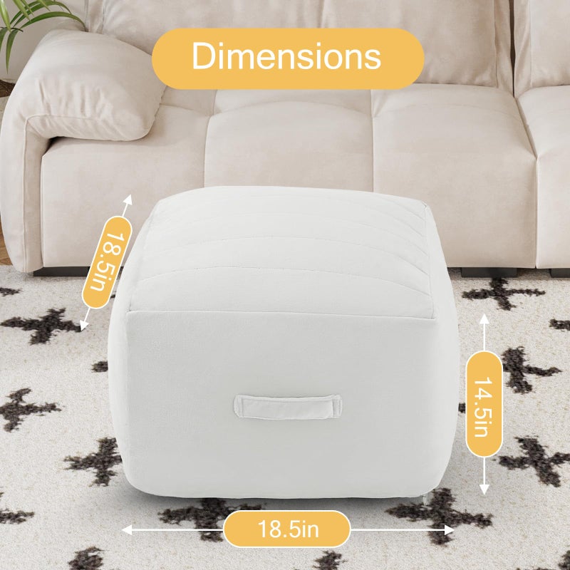 MeMoreCool Square Stuffed Pouf Ottoman Foot Rest, Floor Pouf Foot Stool with Foam Chunk Filling, Soft Stuffed Ottoman Footrest for Living Room, Off-White - Image 3