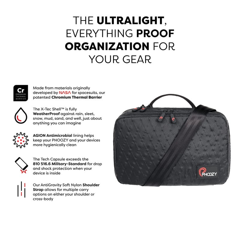 PHOOZY Premium Tech Bag & Cable Organizer Bag for Travel Accessories | Warm Weather Protection for Your Travel Essentials | Drop-Proof & Weatherproof with Skid Pad for Grip & Durability (BLACK) - Image 2