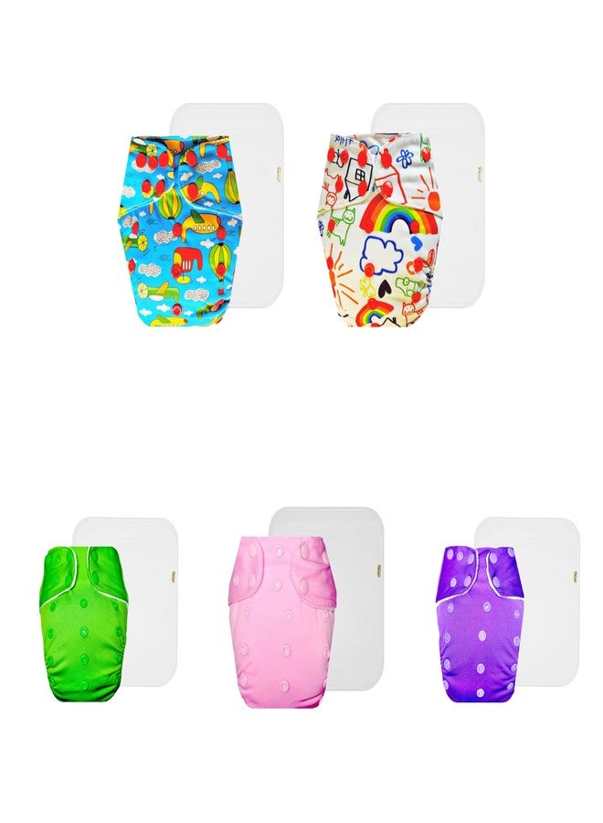 Dumbledo Premium Cloth Diaper with Cotton Insert (Pack of 5) | Snug Fit | Leakproof | Travel Friendly | Everyday Diapering Essential | 3 Months - 3 Years | Unisex Baby - Image 1