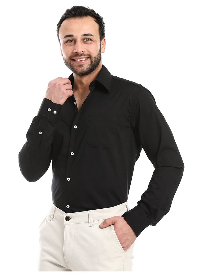 Andora Classic Regular Fit Plain Black Shirt_Black  - Image 5