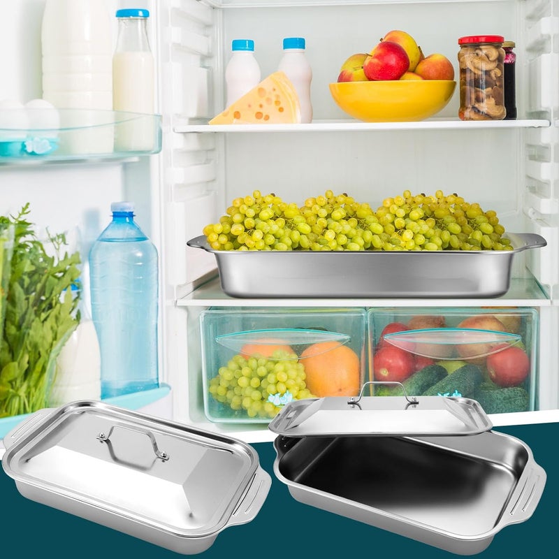 Funnymoom 2 Sets Stainless Steel Lasagna Baking Pan with Lid 9 x 13 Inch Deep Rectangle Cake Bread Loaf Pans Baking Bakeware for Casserole Brownies, Dishwasher Safe(9 x13 Inches,Handle Style,2 Sets) - Image 4