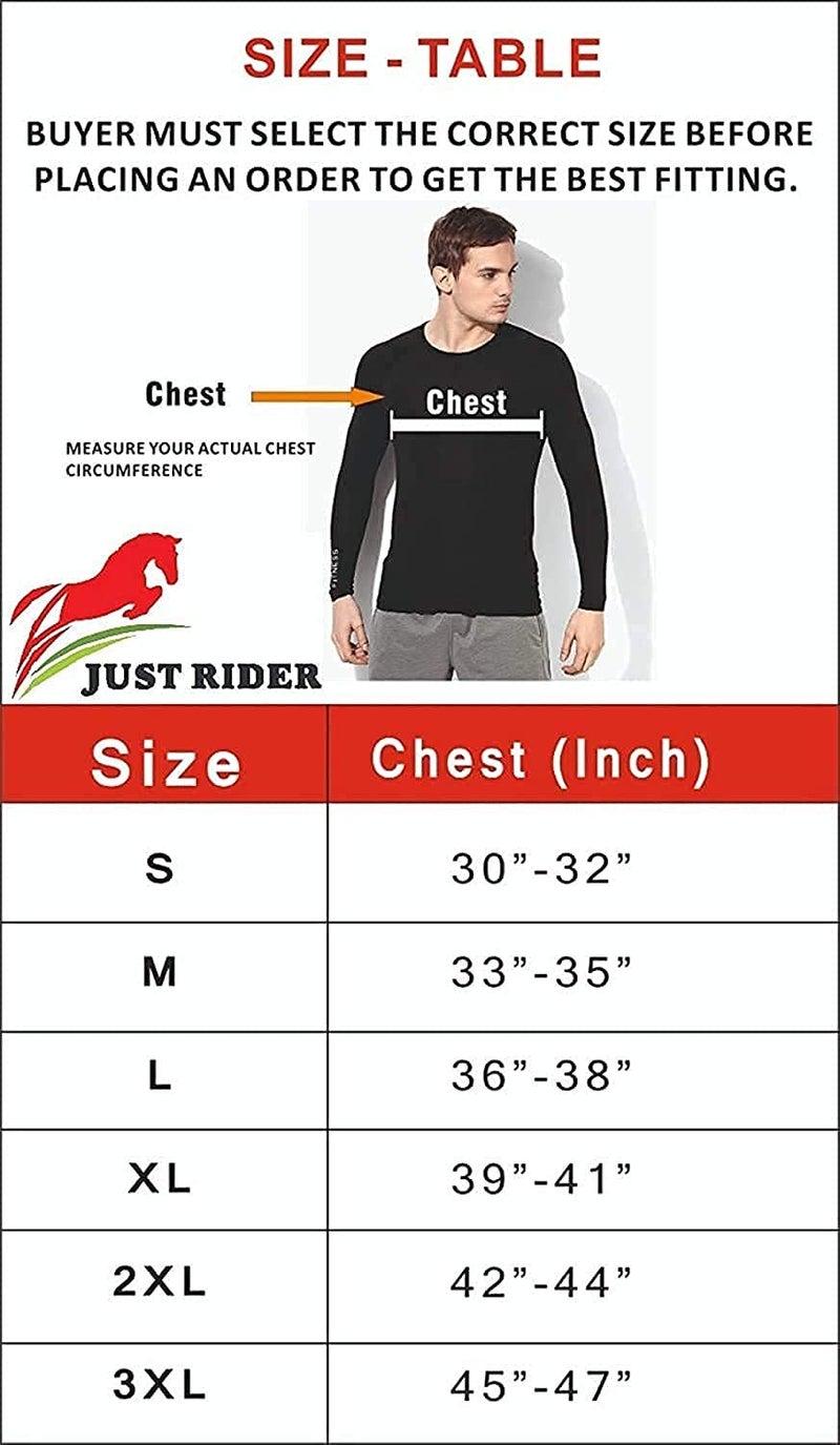JUST RIDER تي شيرت ضغط ضيق للرجال JUST RIDER بأكمام كاملة للتمارين الرياضية (X-Large)، أسود - Image 5