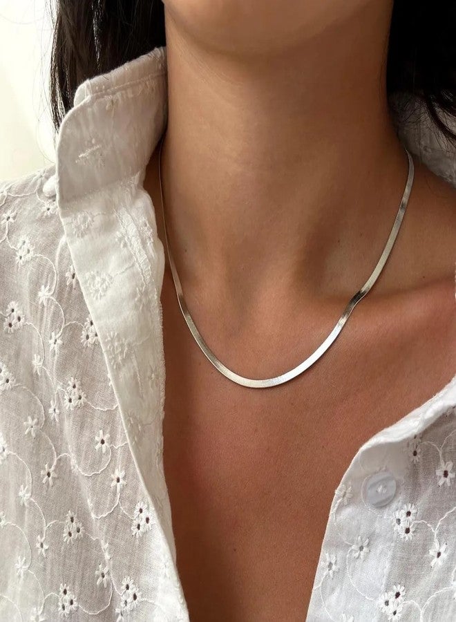 WomenGifts 14K Gold Silver Plated Herringbone Necklace for Women - Dainty Snake Chain Choker, Trendy Simple Long Layered Jewelry Non Tarnish, 14-18 Inch Thin & Chunky Options, Gift for Her, Stainless - Image 2