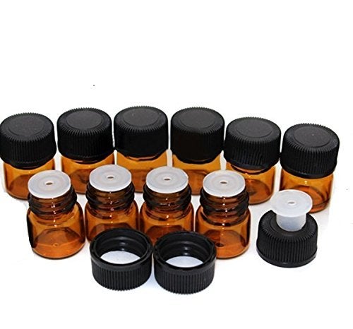 Elfenstall- 50pcs 1ml (1/4 Dram) Amber Mini Glass Bottle 1cc Amber Sample Vial Small Essential Oil Bottle Travel Must + 1pc Clean Cloth - Image 2