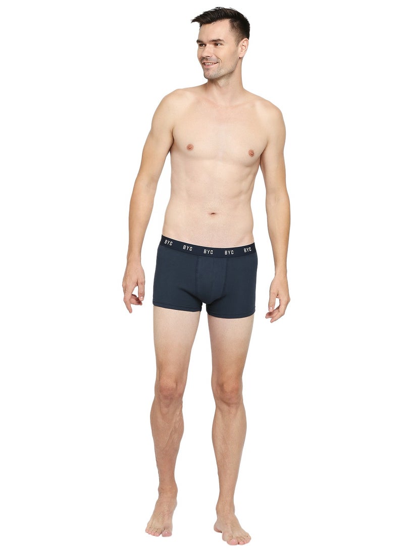 BYC - MEN'S COTTON BOXER BRIEF TRUNKS (PACK OF 3) - NAVY BLUE - Image 1