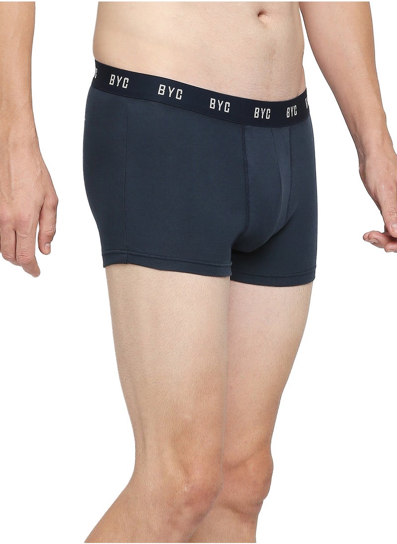 BYC - MEN'S COTTON BOXER BRIEF TRUNKS (PACK OF 3) - NAVY BLUE - Image 1