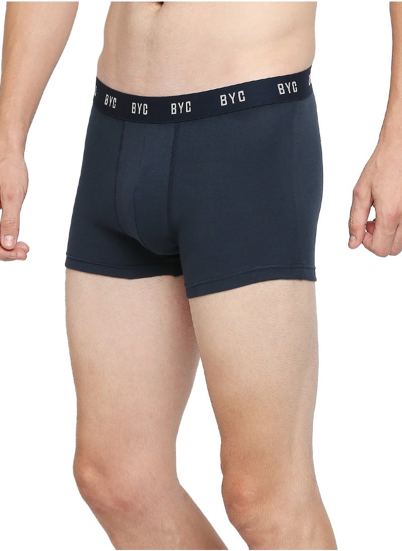 BYC - MEN'S COTTON BOXER BRIEF TRUNKS (PACK OF 3) - NAVY BLUE - Image 1