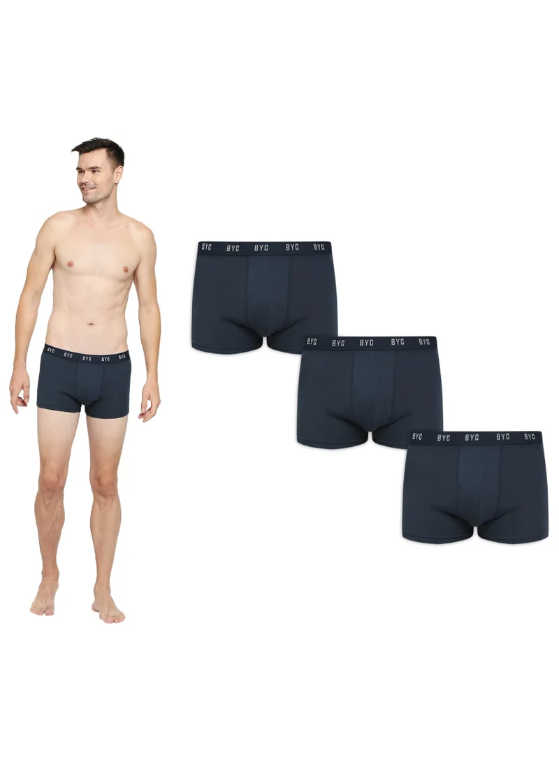 BYC MEN'S COTTON BOXER BRIEF TRUNKS (PACK OF 3) - NAVY BLUE
