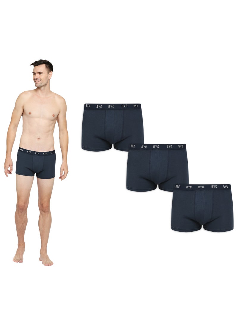 BYC - MEN'S COTTON BOXER BRIEF TRUNKS (PACK OF 3) - NAVY BLUE - Image 1