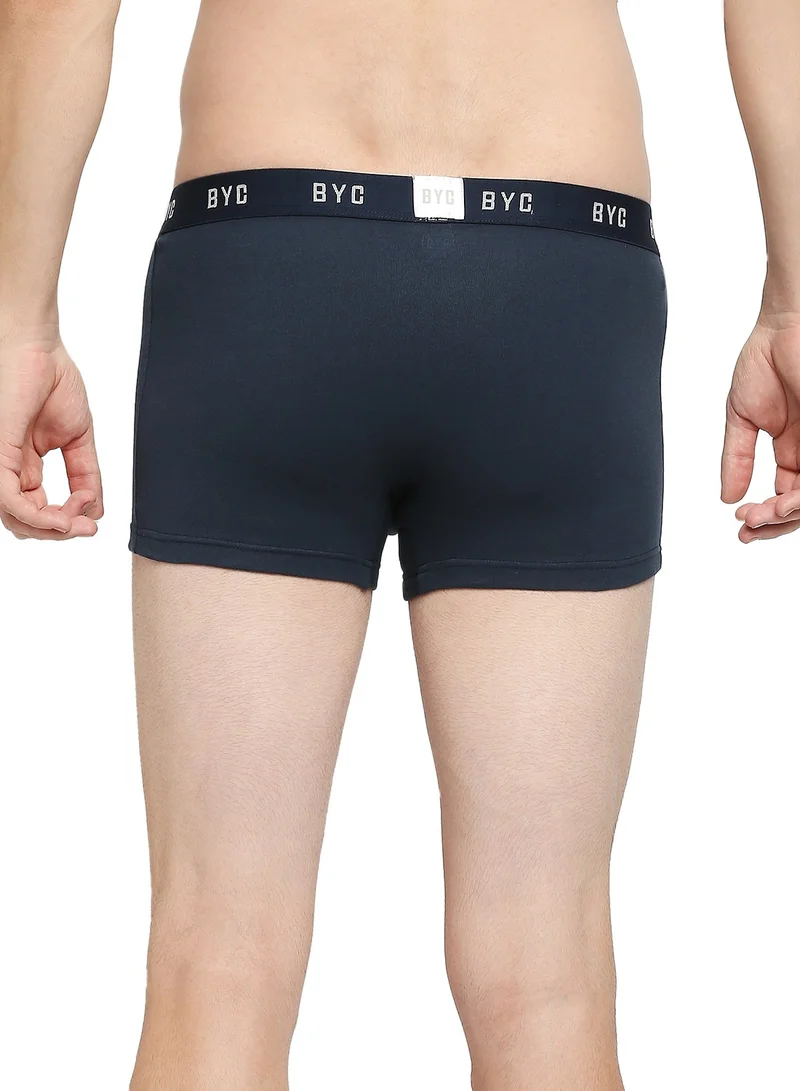 BYC MEN'S COTTON BOXER BRIEF TRUNKS (PACK OF 3) - NAVY BLUE