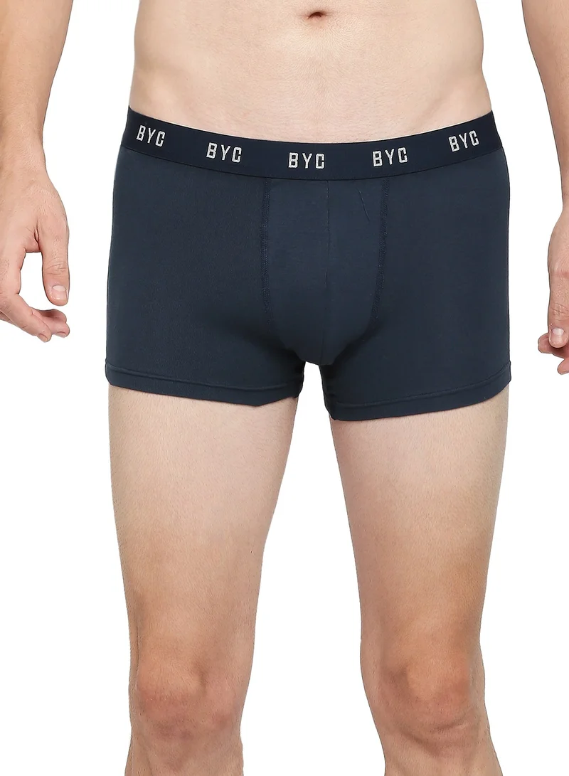 BYC MEN'S COTTON BOXER BRIEF TRUNKS (PACK OF 3) - NAVY BLUE