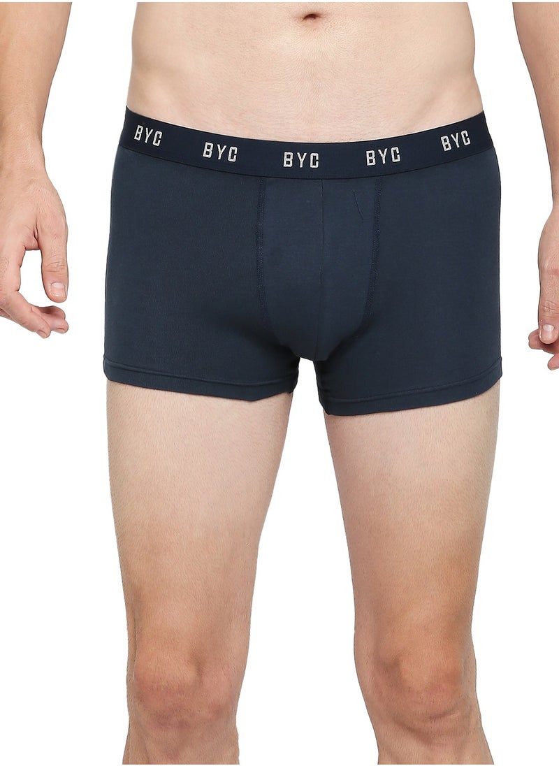 BYC - MEN'S COTTON BOXER BRIEF TRUNKS (PACK OF 3) - NAVY BLUE - Image 1