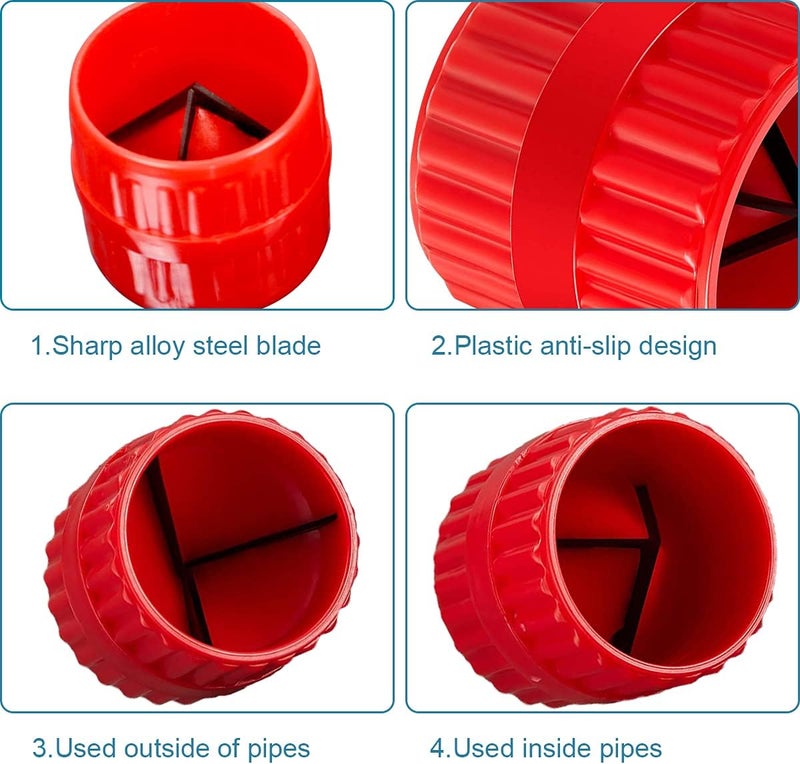 YRMJ 2 Pieces Red Inner-Outer Reamer Pipe and Tube Deburring Reamer Tubing Chamfer Tool for PVC/PPR/Copper/Brass/Aluminum Tubes(3/16-inch to 1-1/4-inch) - Image 3