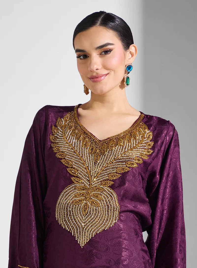 ARABIAN CLOSET Embellished Belted Jalabiya