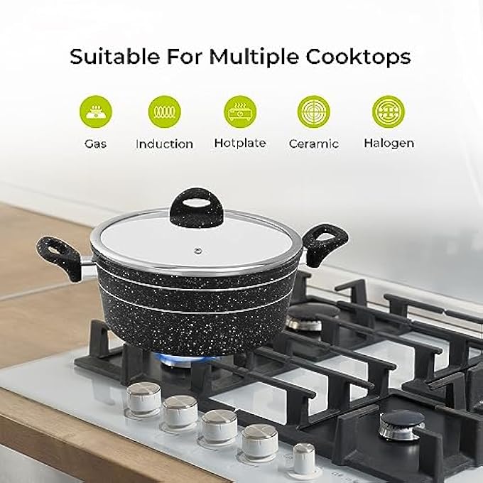 ريحني طباخ 30 سم سمارت جرانيت سيريز Rf11868 من الألمنيوم المطروق بطلاء جرانيت غير لاصق، متوافق مع أسطح طهي غاز سيراميك هالوجين من نوع الحث الساخن مع غطاء زجاجي - Image 4