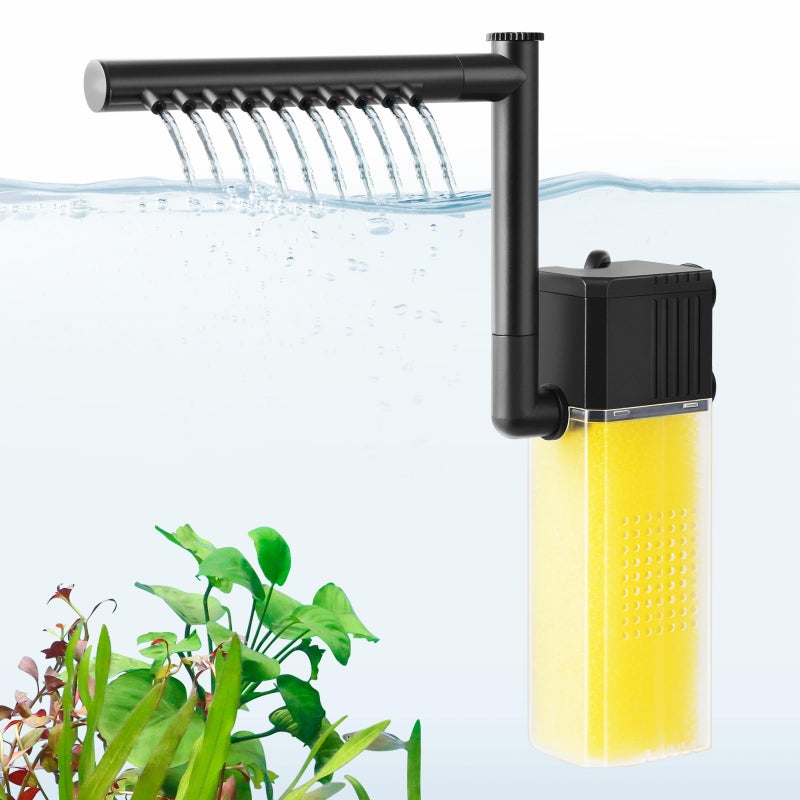 FEDOUR 10W 15W 20W Aquarium Submersible Filter, Quiet Fish Tank Internal Filter with Spray Bar, Powerful Aquarium Filter for 5-80 Gallon Tank (10W for 5-30Gallon) - Image 1