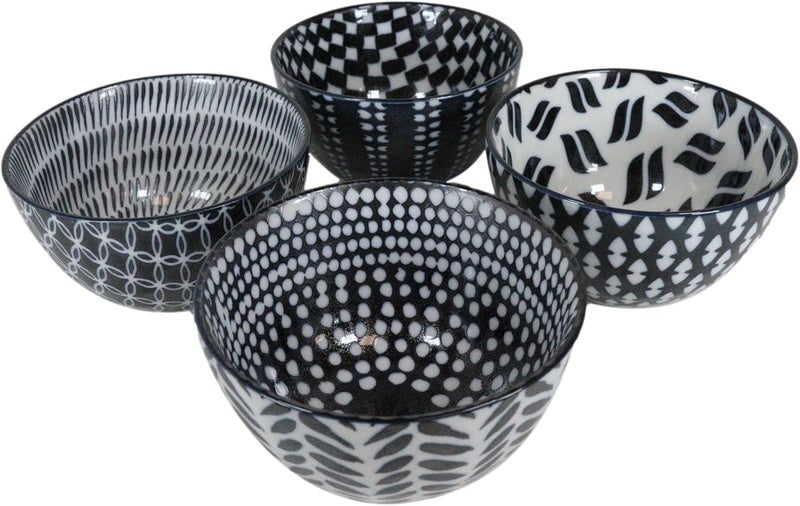 Ebros Gift Made In Japan Blue White Stylish Symmetry Contemporary 5 Diameter 16oz Porcelain Bowls Set Of 4 For Rice Salad Miso Soup Cereal Pasta Dessert Home And Kitchen Decorative Bowl Gift Set - Image 1