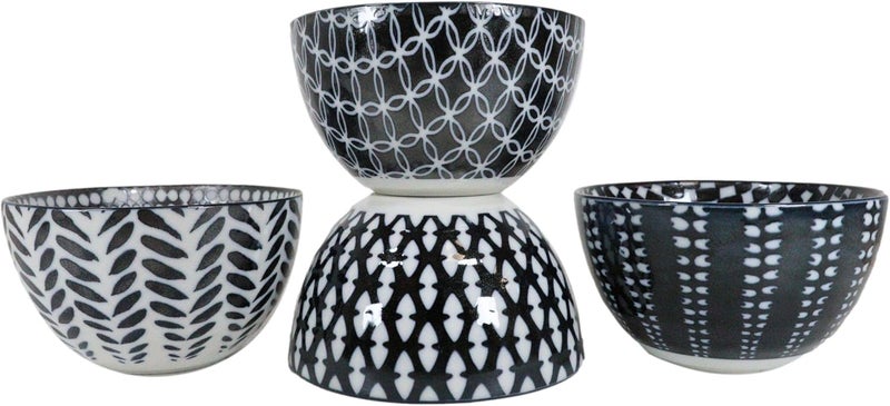 Ebros Gift Made In Japan Blue White Stylish Symmetry Contemporary 5 Diameter 16oz Porcelain Bowls Set Of 4 For Rice Salad Miso Soup Cereal Pasta Dessert Home And Kitchen Decorative Bowl Gift Set - Image 5