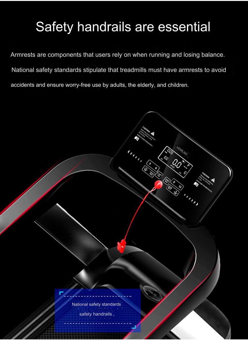 1-12km/h Adjustable Speed Indoor Home Treadmill Stepper with LED Display, Bluetooth Connection, Audio, Foldable Treadmill 123*68*12.3CM