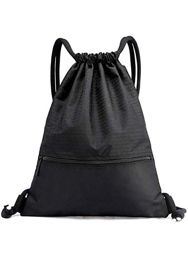 Generic Drawstring Backpack, Sports Canvas Bag, Waterproof Oxford Fabric Drawstring Bag, Swimming Bag, Basketball Bag, Soccer Bag, Zipper 43*49cm(Black)  - Image 1