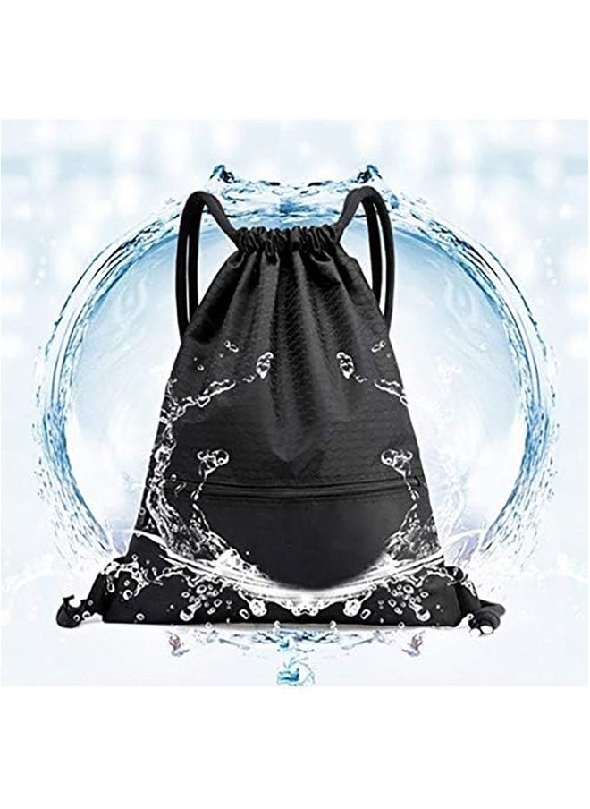 Generic Drawstring Backpack, Sports Canvas Bag, Waterproof Oxford Fabric Drawstring Bag, Swimming Bag, Basketball Bag, Soccer Bag, Zipper 43*49cm(Black)  - Image 2