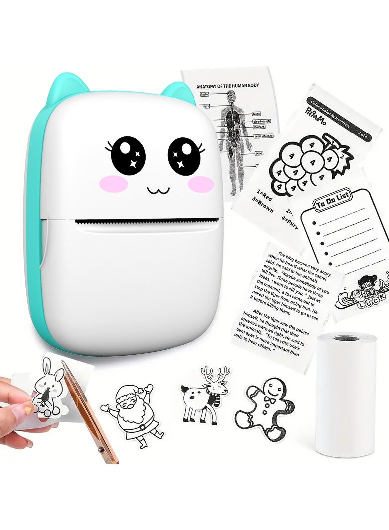 Portable Printer, Mini Pocket Wireless Bluetooth Thermal Printers with 1 Rolls Printing Paper for Android iOS Smartphone, BT Inkless Printing Gift for Label Receipt Photo Notes Study Home Office, Blue - Image 2