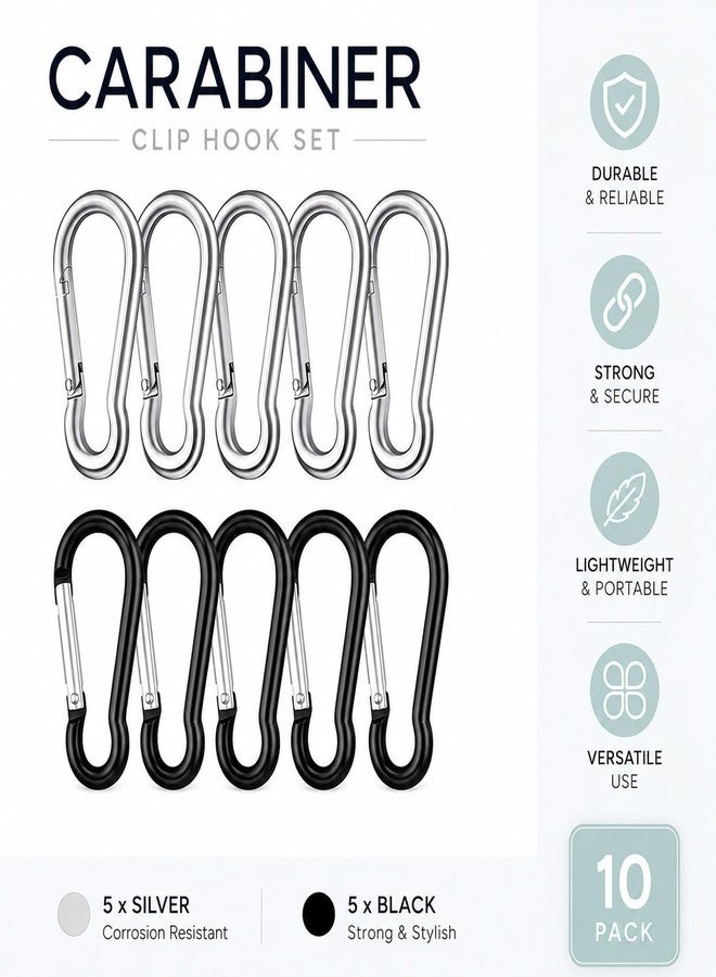 Evaluemart Pack of 10 Pcs Spring Clip Carabiner Gate O Ring Round Carabiner Snap Clip Spring Key Ring Buckle for Bags Purses Keychain Zinc Alloy (5Pcs Black + 5Pcs Silver) - Image 2