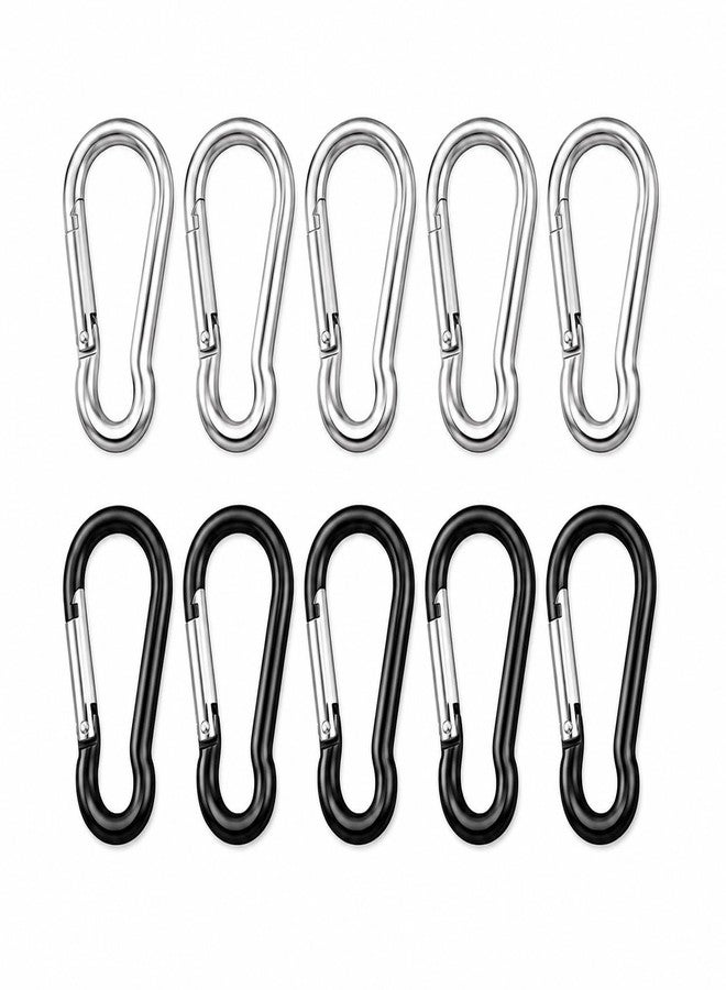 Evaluemart Pack of 10 Pcs Spring Clip Carabiner Gate O Ring Round Carabiner Snap Clip Spring Key Ring Buckle for Bags Purses Keychain Zinc Alloy (5Pcs Black + 5Pcs Silver) - Image 1