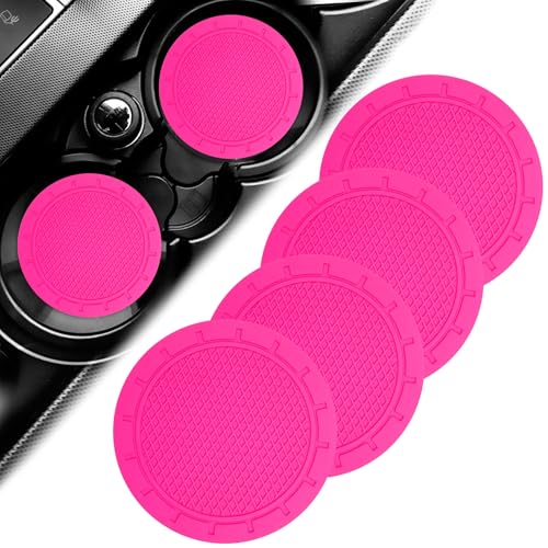 MAGIC MOTO Car Cup Holder Coaster 4 PCS 275 Inch Universal Auto NonSlip Cup Holder Embedded in Ornaments Silicone Coaster Suitable for Most Car Interior Car Accessory for Women and Men Pink - Image 1