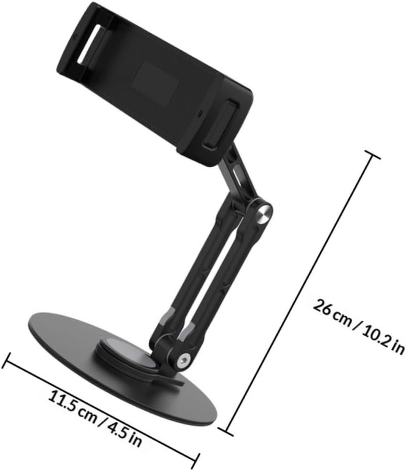 Aluminum Alloy Adjustable Tablet Stand Desktop Holder for Office and Home Use Foldable 3-Directional Rotating Multi-Position Tablet Bracket Black - Image 2