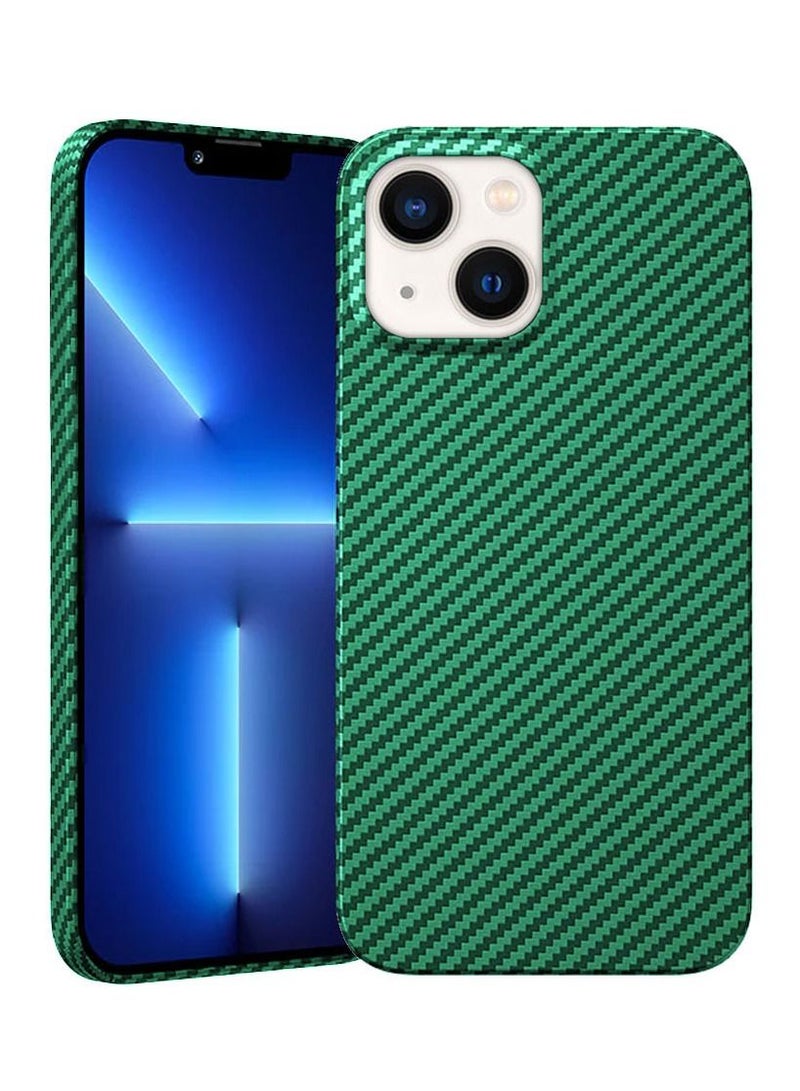 حافظة آيفون 13/14 بتصميم من ألياف الكربون مضادة للبصمات رفيعة وصادمة 6.1 بوصة باللون الأخضر - Image 1