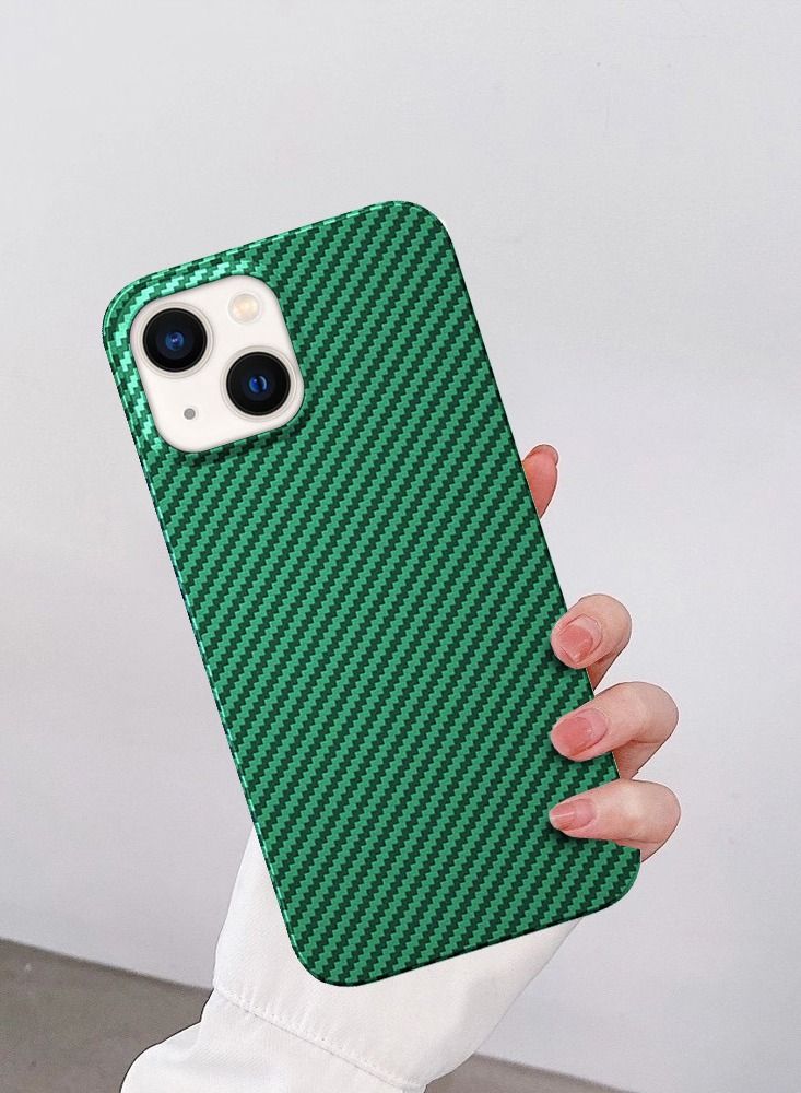 حافظة آيفون 13/14 بتصميم من ألياف الكربون مضادة للبصمات رفيعة وصادمة 6.1 بوصة باللون الأخضر - Image 5
