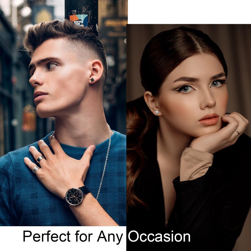 ONESING 12 Pairs Stud Earrings for Men Stainless Steel Mens Earrings Studs Hypoallergenic Cubic Zirconia Earrings for Women Men - Image 3