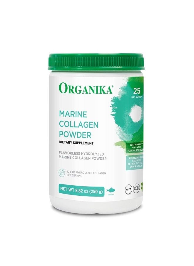 Organika - Marine Collagen Powder - Sourced from Wild-Caught Fish, Type 1 Collagen for Hair, Skin, Nails - Unflavored, Easy to Mix - 8.8oz (250g) - Image 1