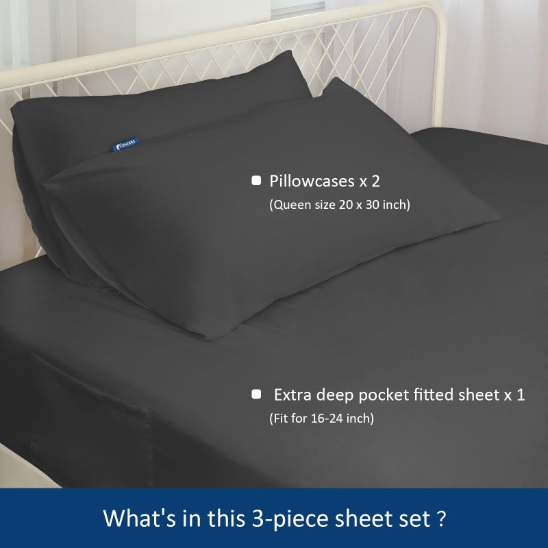 Moonsea Deep Pocket Twin Sheets Set for Kids Air Mattress - Extra Deep Pocket Twin Sheet Sets - 3Pcs Side Storage Pocket Fitted Sheet & Pillowcases Easily Fits 16in to 24in Pillow Top Bed Mattress (Black) - Image 4