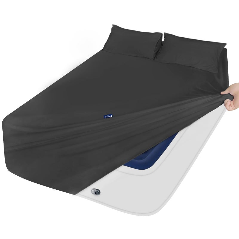 Moonsea Deep Pocket Twin Sheets Set for Kids Air Mattress - Extra Deep Pocket Twin Sheet Sets - 3Pcs Side Storage Pocket Fitted Sheet & Pillowcases Easily Fits 16in to 24in Pillow Top Bed Mattress (Black) - Image 1