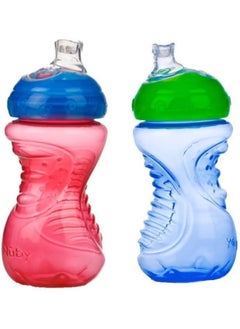 Nuby Nuby 2-Pack No-Spill Super Spout Easy Grip Cup, 10 Ounce, 6 Months +, Red and Blue  - Image 1