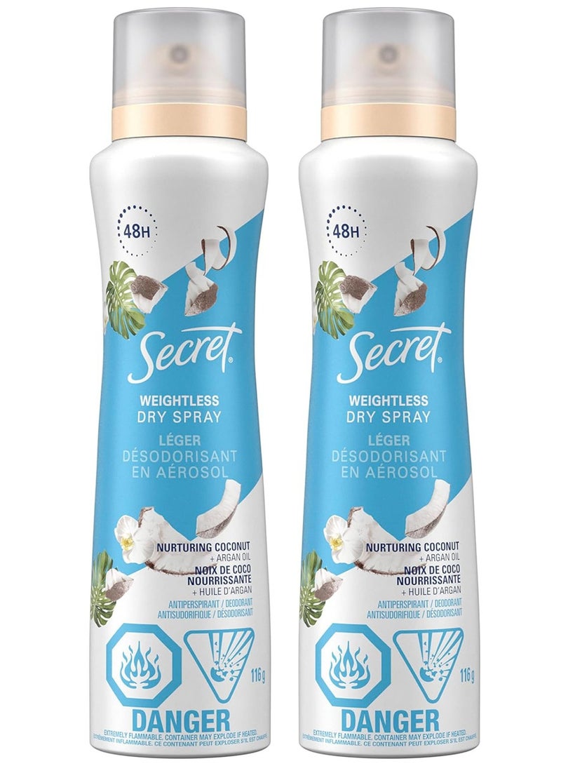 سيكريت مزيل عرق نسائي من سيكريت، بخاخ جاف، بزيت جوز الهند وزيت الأرغان، 116 جم (عبوتان) - Image 1