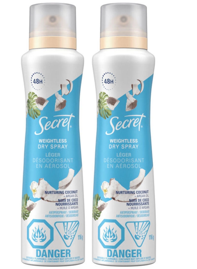 سيكريت مزيل عرق نسائي من سيكريت، بخاخ جاف، بزيت جوز الهند وزيت الأرغان، 116 جم (عبوتان) - Image 2