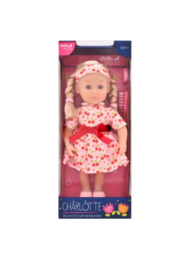 dolls world Charlotte 14 inch Soft Doll Sleeping Eyes Outfit and Hair Accessories from Peterkin gift for kids of Age above 18 months  - Image 1