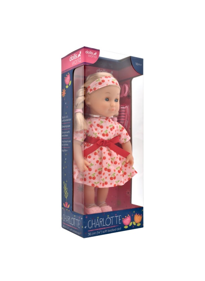 dolls world Charlotte 14 inch Soft Doll Sleeping Eyes Outfit and Hair Accessories from Peterkin gift for kids of Age above 18 months  - Image 2