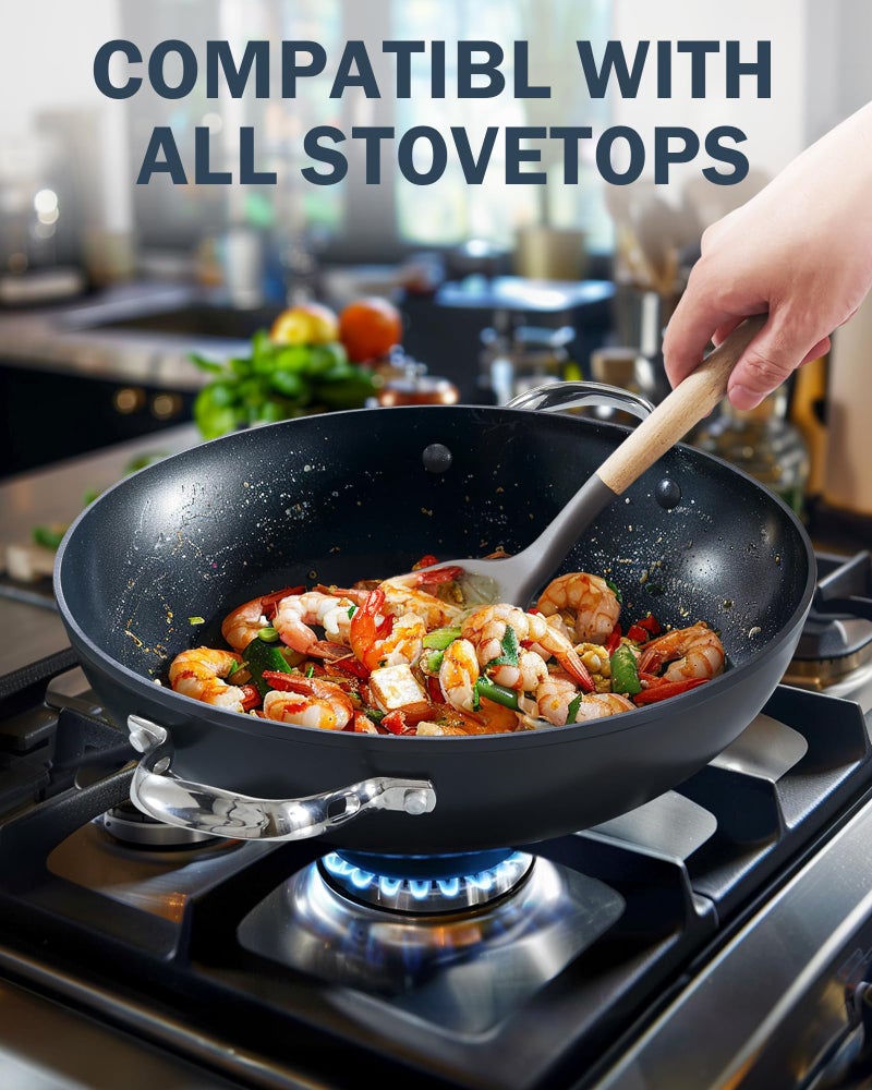 Cooks Standard Everyday Pan with Glass Lid, Chef's Pan 12-Inch Hard Anodized Nonstick All Purpose Pan 5-Quart Wok Stir Fry Pan, Black - Image 4