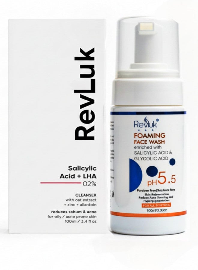 Revluk Anti-Acne Salicylic Acid 2% Face Wash For Oily & Acne Prone Skin | With LHA for Pore Cleansing, Oil Control & Sebum Regulation | Sulfate-Free Formula with Zinc for Gentle Exfoliation | Cleanser for Women & Men | 100 ml - Image 1